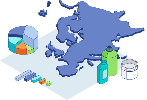 Illustration of Europe and pie charts