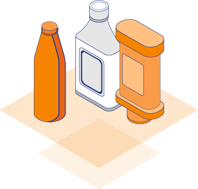 Illustration of food and beverage bottles