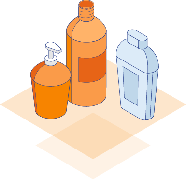 Illustration of personal care bottles