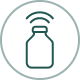 Circular icon showing a bottle with wireless signal waves emanating from the top, indicating wireless connectivity.