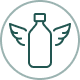 Circular eco icon: bottle centered with leaves on both sides, signaling sustainable or natural product packaging.