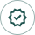 Circular badge with a gear icon and blue star at center, on a pale background.