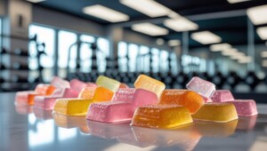 Creatine gummies in various colors at the gym